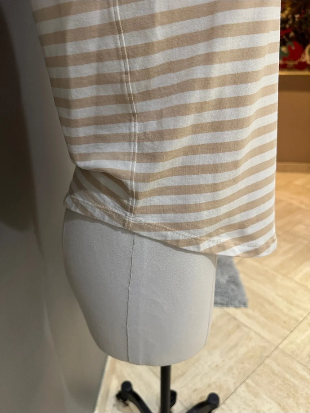 lululemon athletica Beige and White Striped Short Sleeve Crewneck Tee